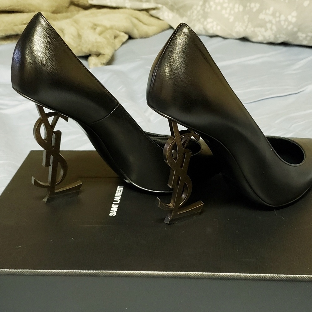 Yves Saint Laurent black and bronze heels.